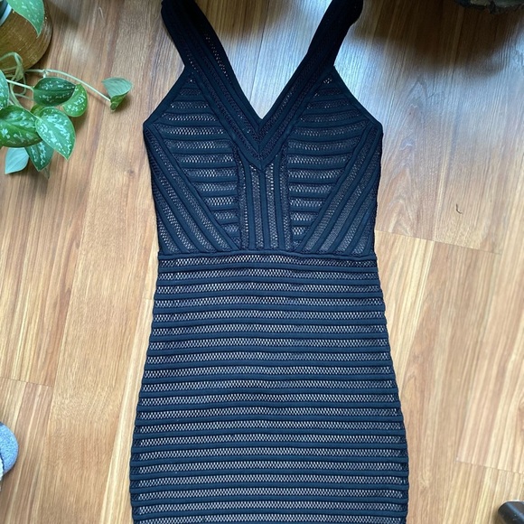 BEBE little black dress LBD black body-con with tan mesh size small - Picture 2 of 6
